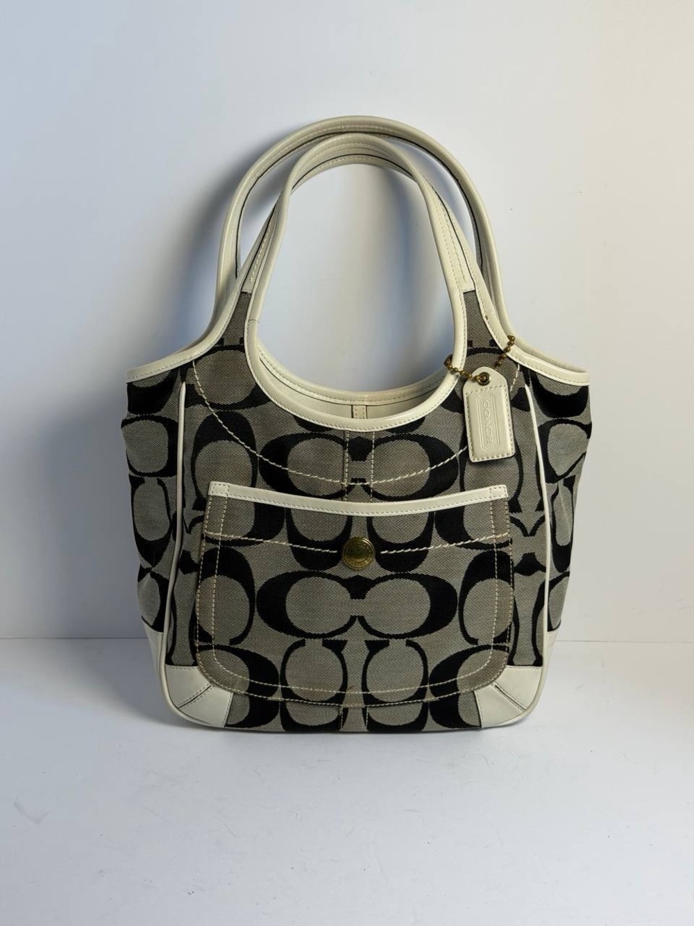 Coach Y2K Grey/White Signature C Monogram Jacquard Canvas Shoulder Hobo Bag